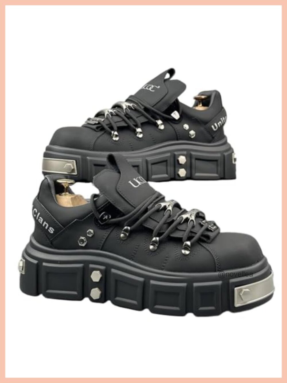 Faux Leather Goth Platform Combat Boots Chunky Buckle Strap Ankle Boots